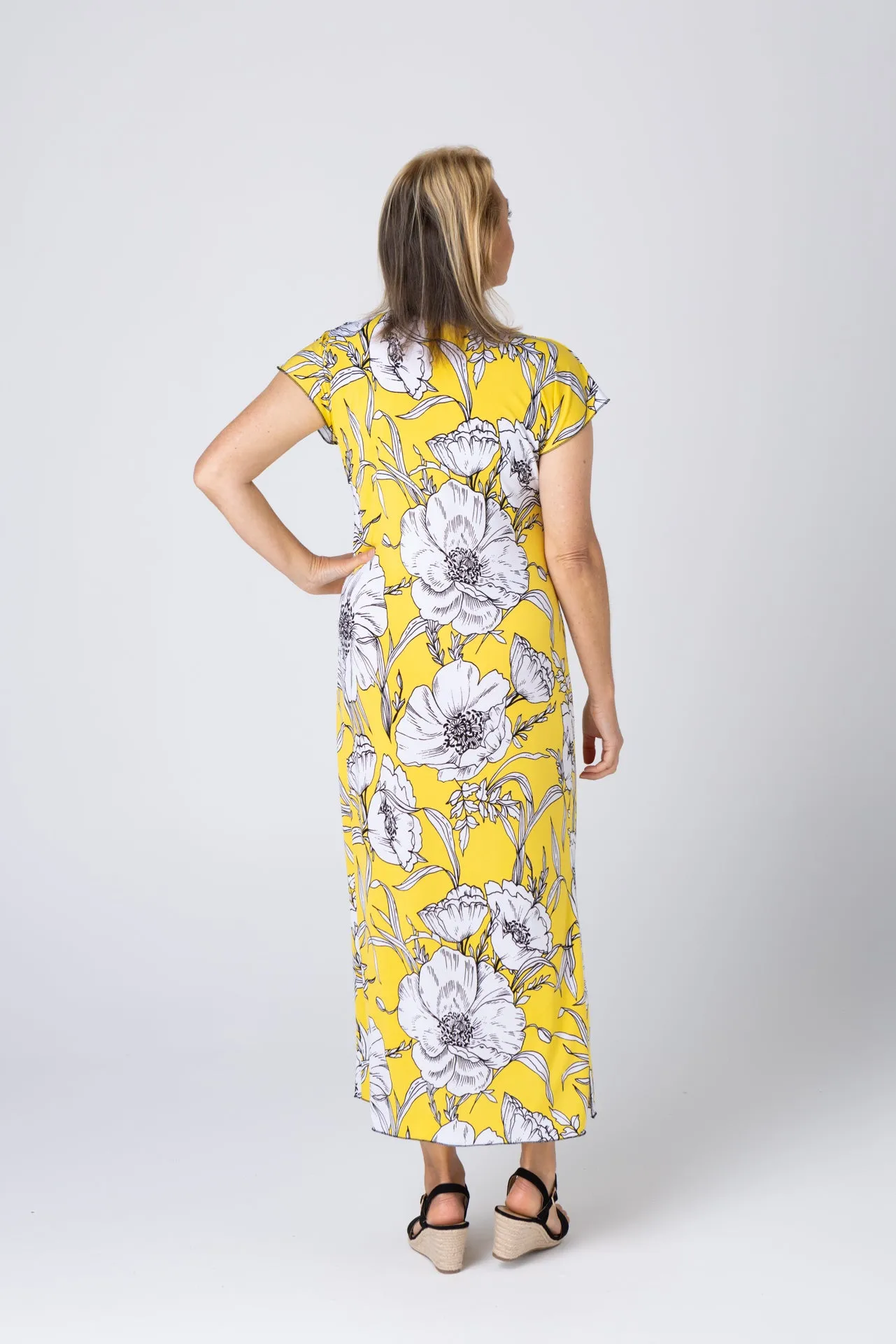 Honey Print Short Sleeve Jersey Maxi Dress