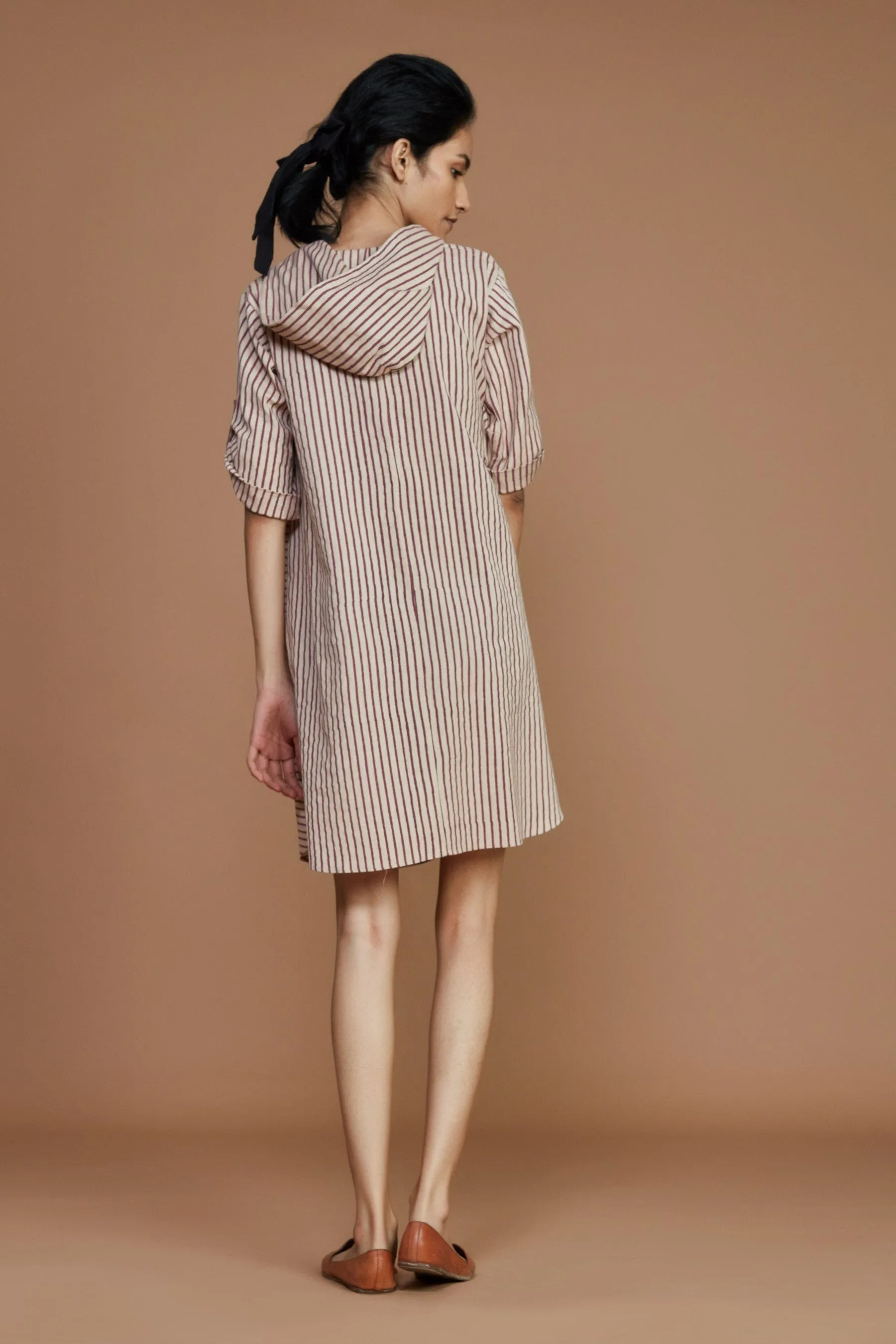 Ivory With Mauve Striped Hooded Dress