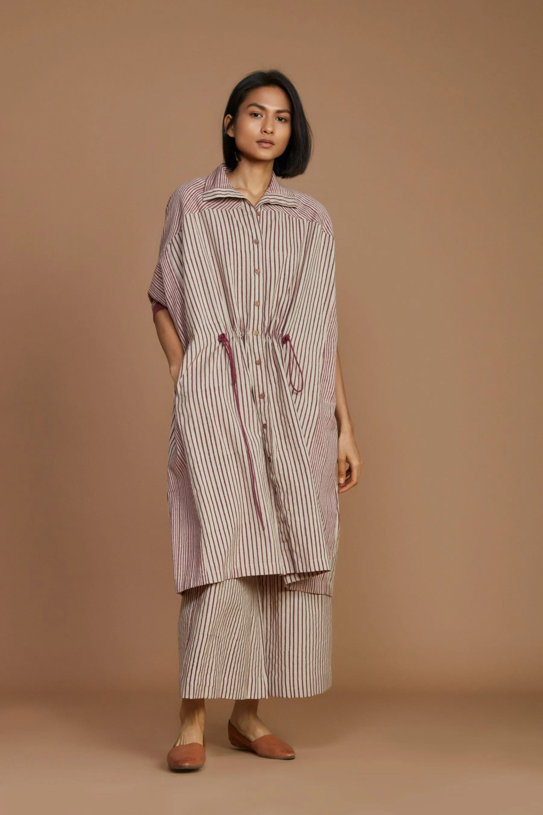 Ivory With Mauve Striped Kaftan Dress