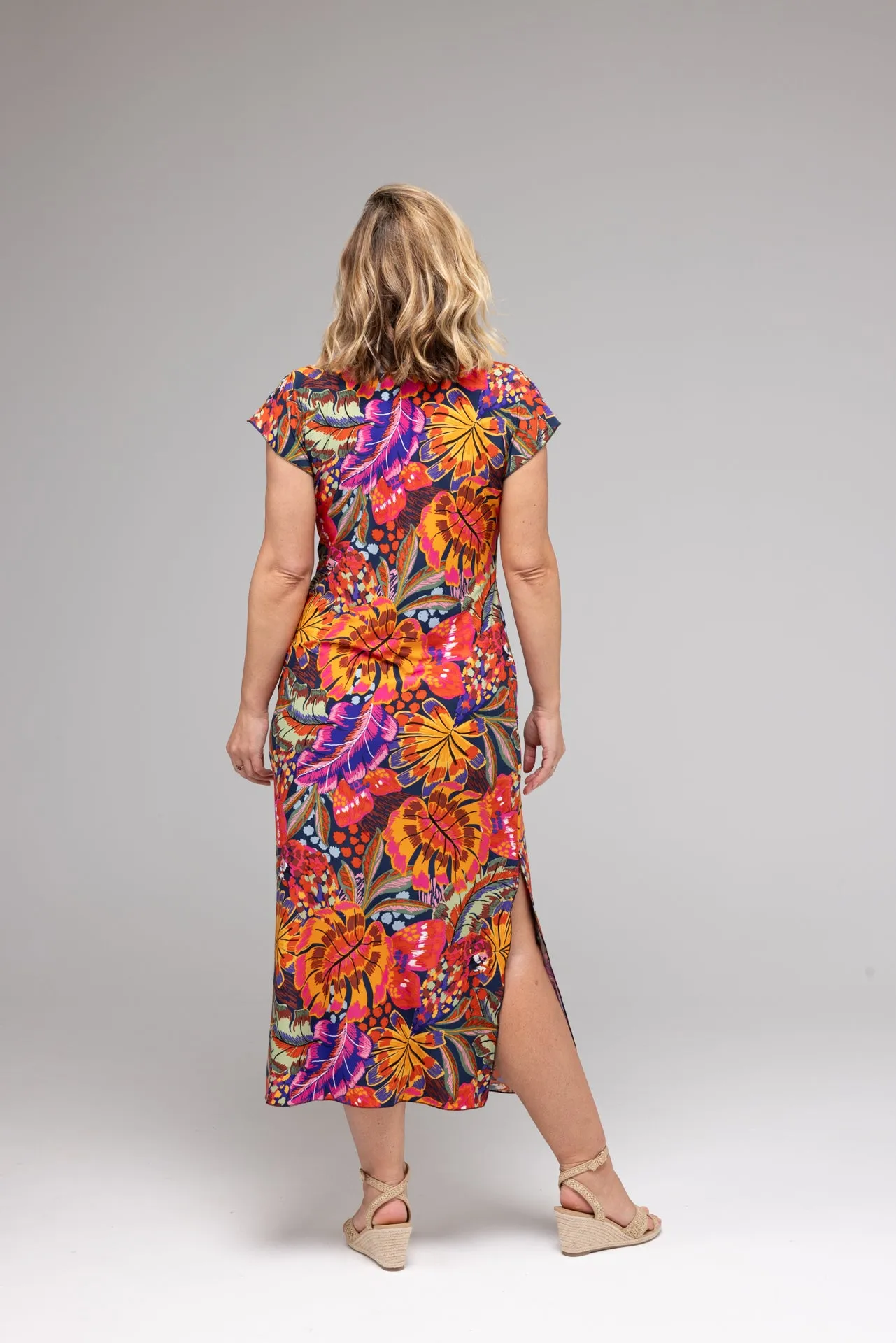 Java Print Short Sleeve Jersey Maxi Dress