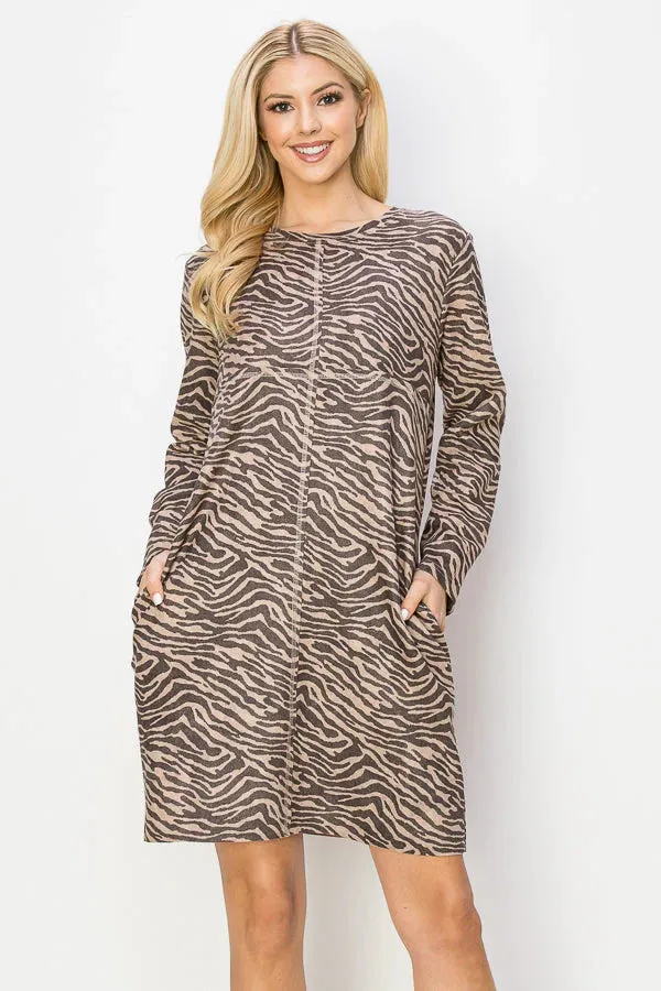 JOH AURORA DRESS ZEBRA  - BROWN MULTI - 2059P