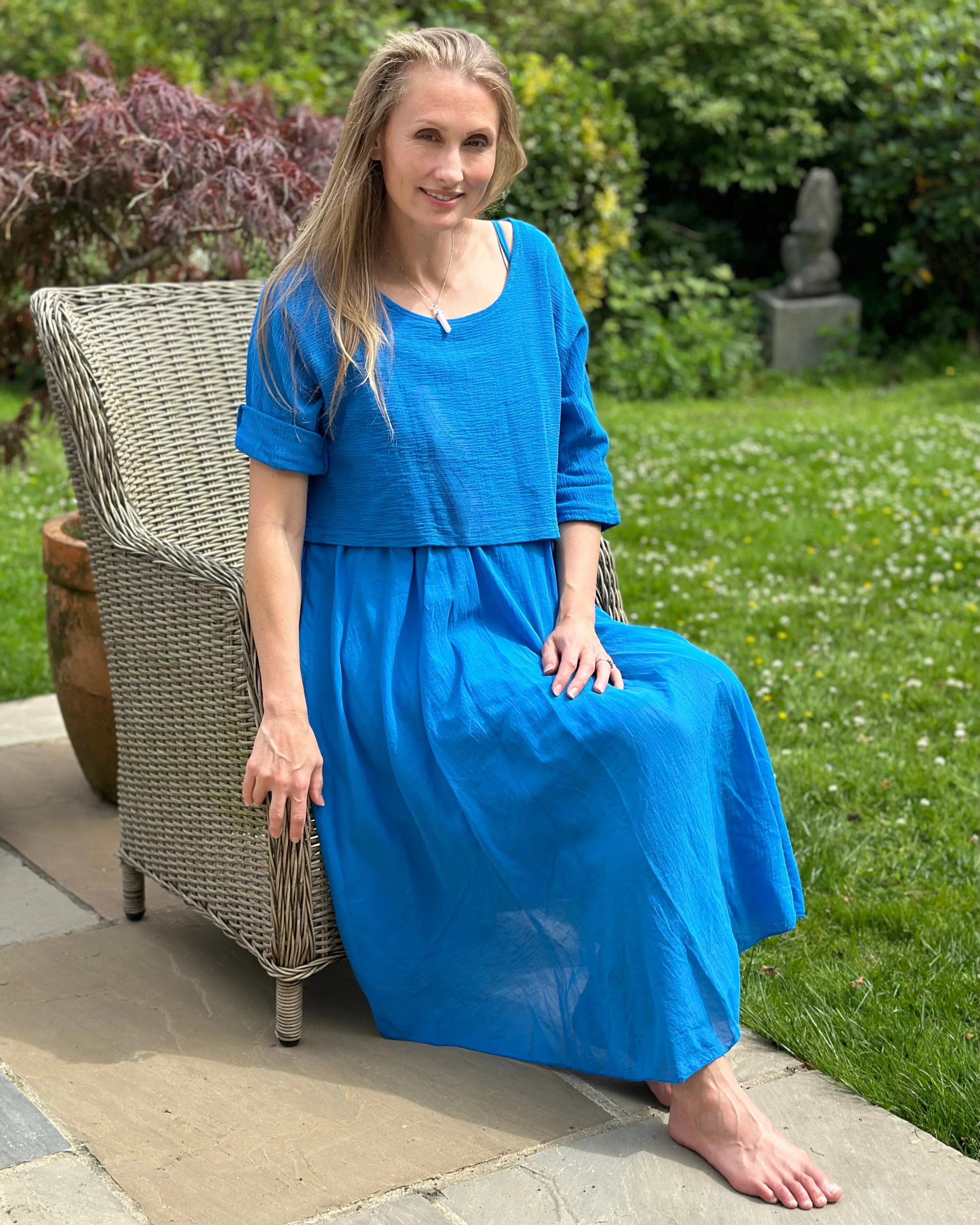 Long 2 In 1 Cotton Dress - Royal Blue