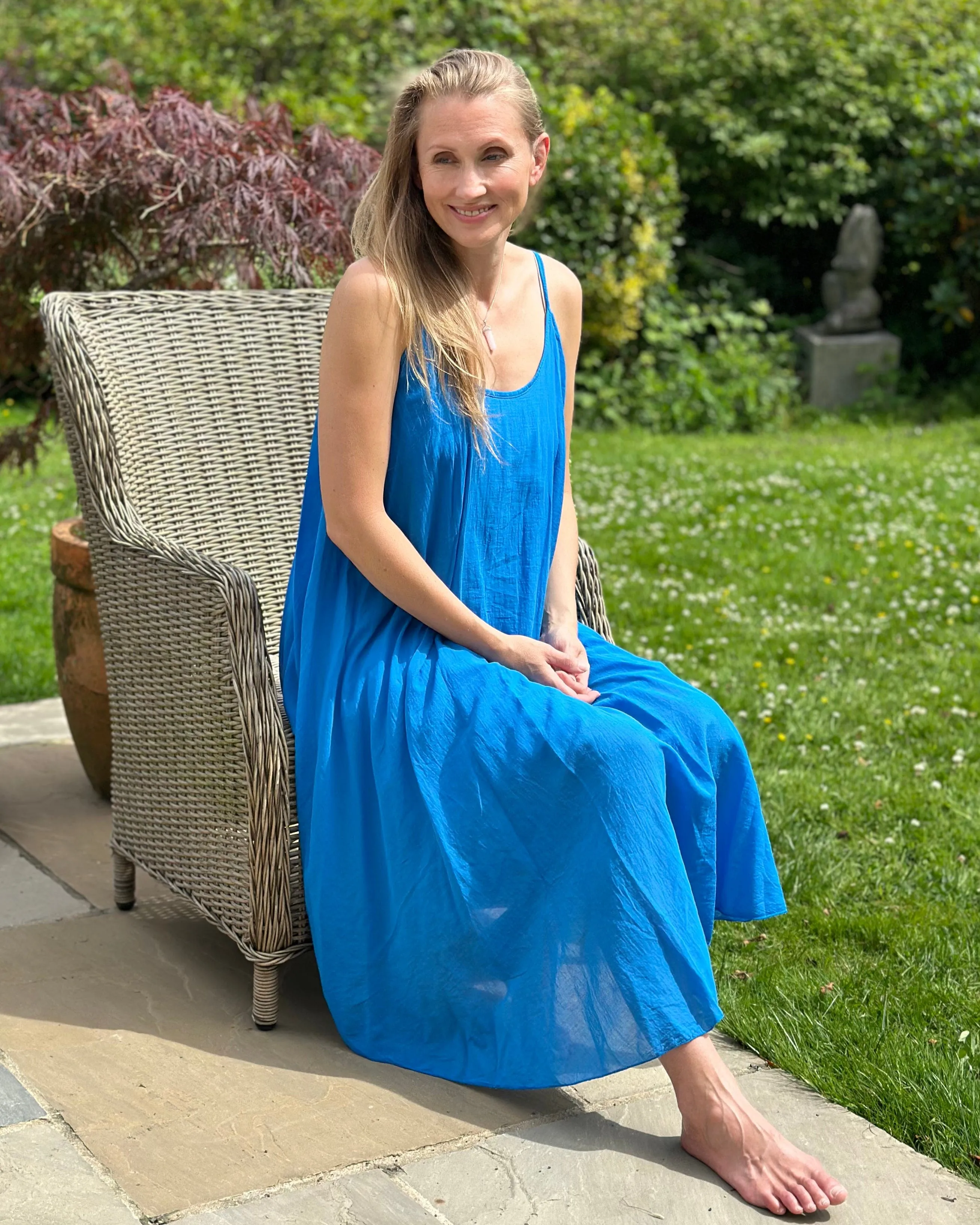 Long 2 In 1 Cotton Dress - Royal Blue