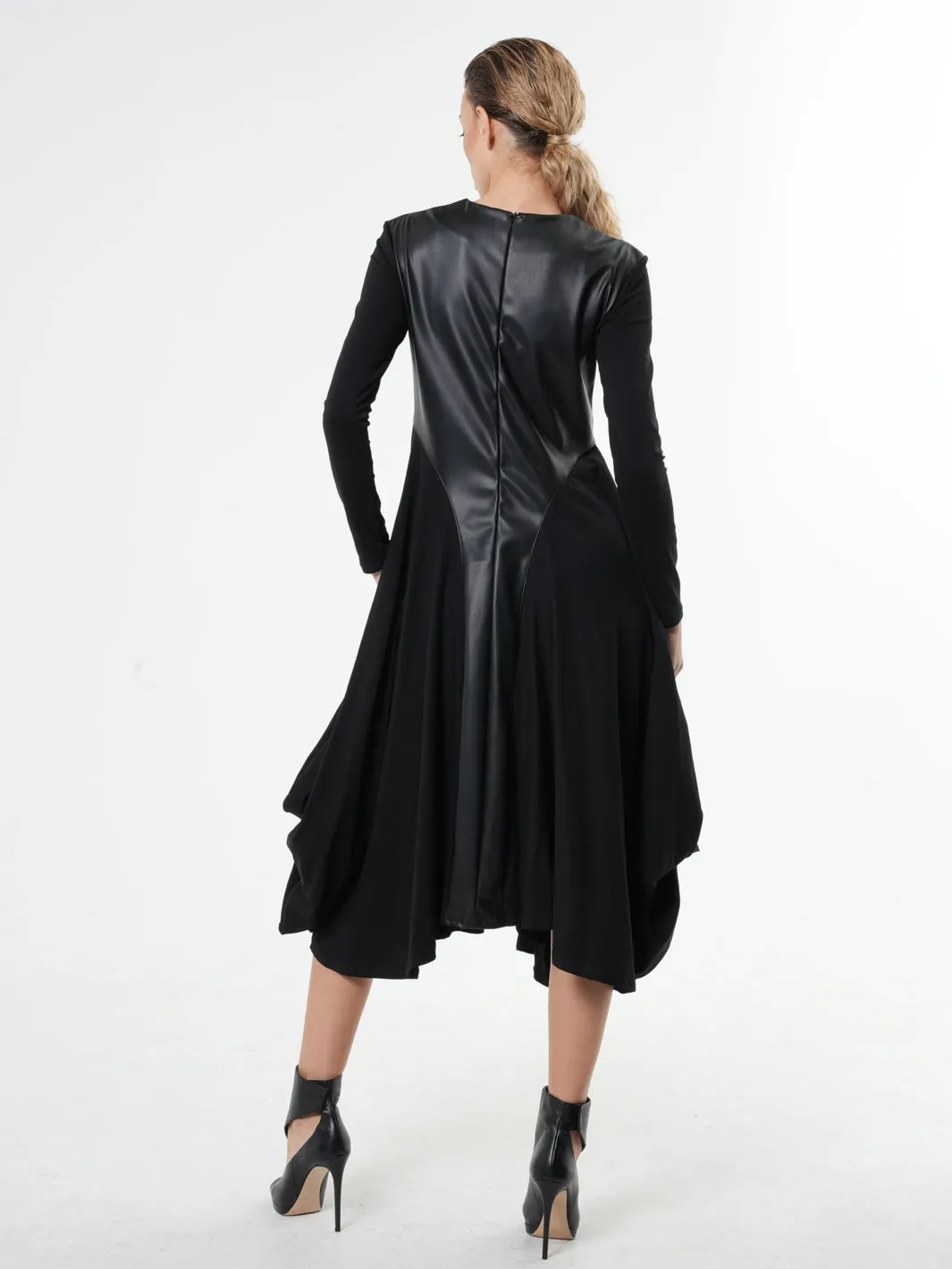 Long Sleeve Dress With Vegan Leather Front