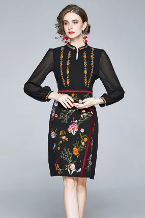 Long Sleeve Embroidered Midi Dress