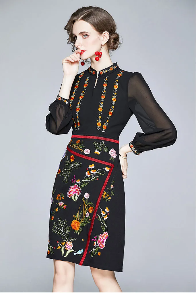 Long Sleeve Embroidered Midi Dress