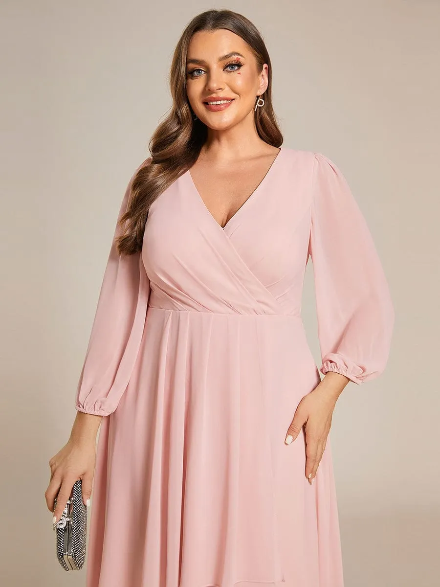 Long Sleeves Asymmetrical Hem A-Line Midi Wedding Guest Dress