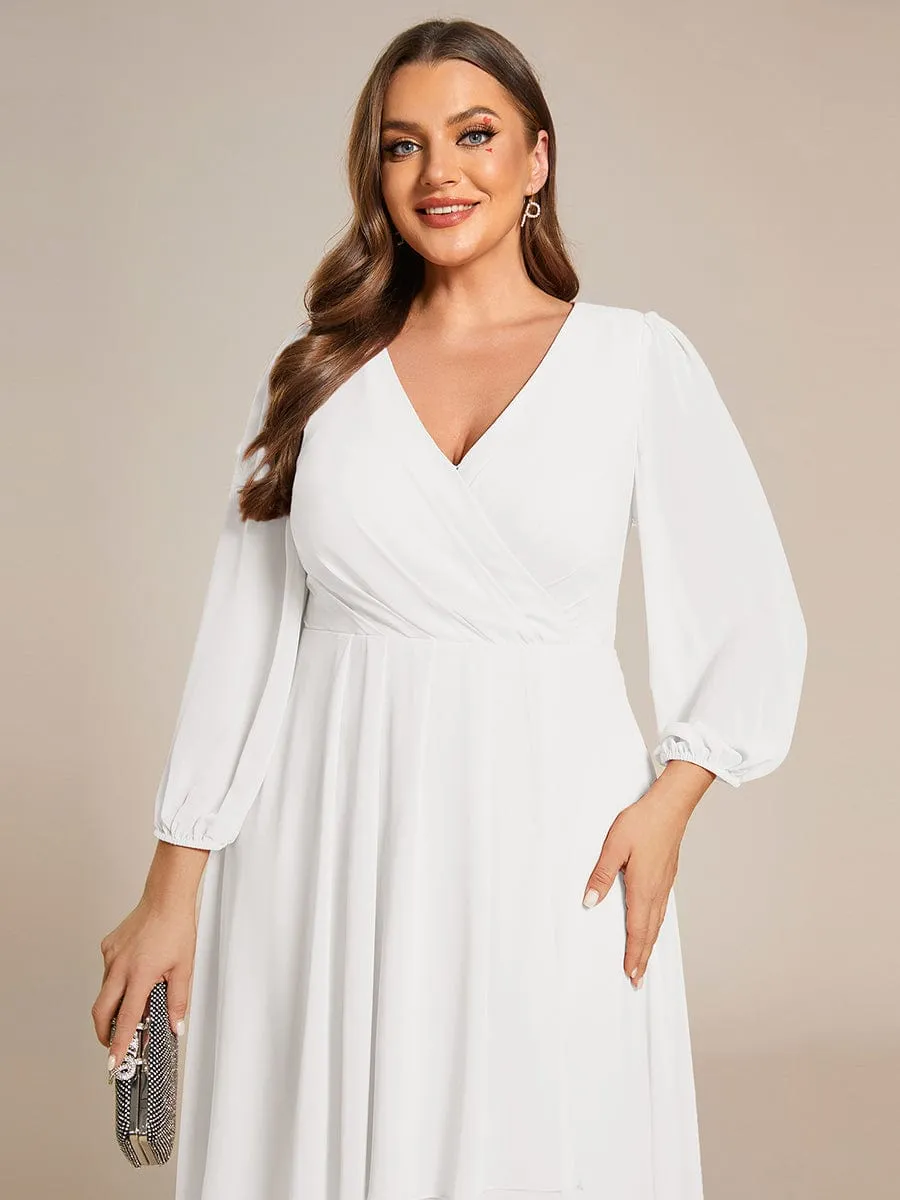 Long Sleeves Asymmetrical Hem A-Line Midi Wedding Guest Dress