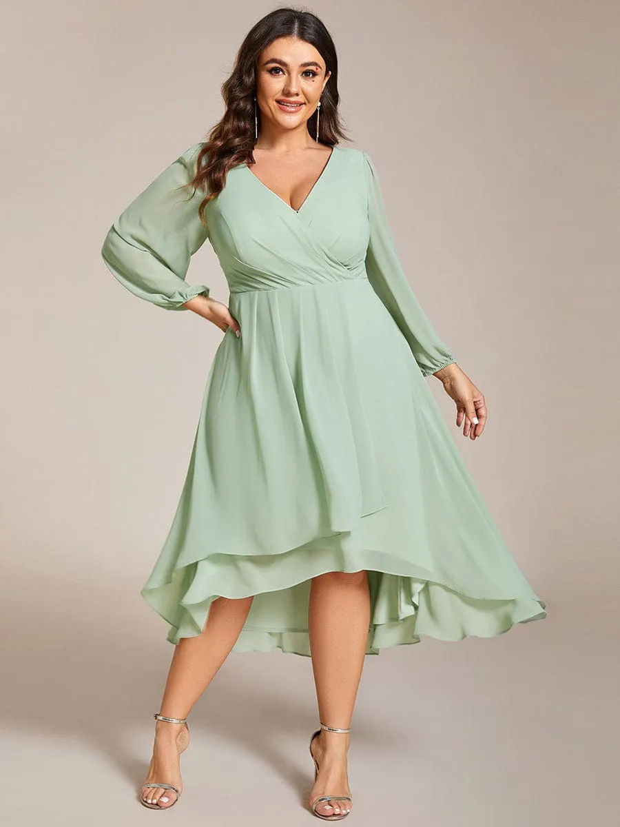 Long Sleeves Asymmetrical Hem A-Line Midi Wedding Guest Dress