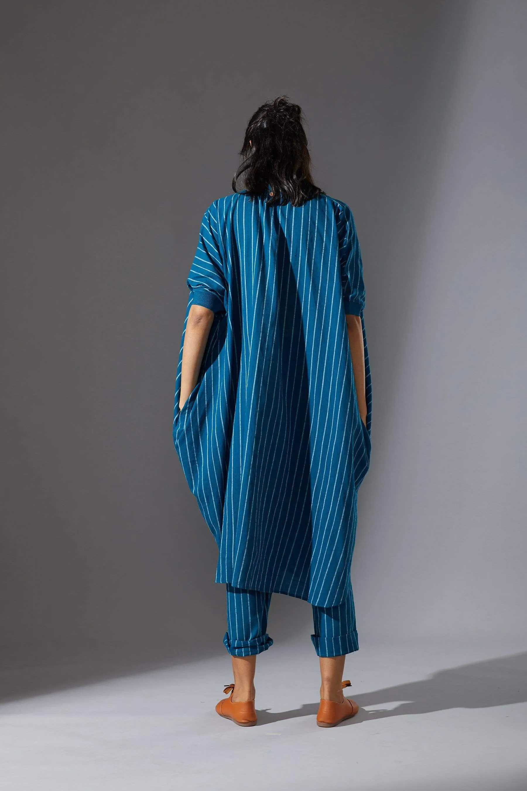 Mati Blue Cowl Tunic With Ribbed Collar