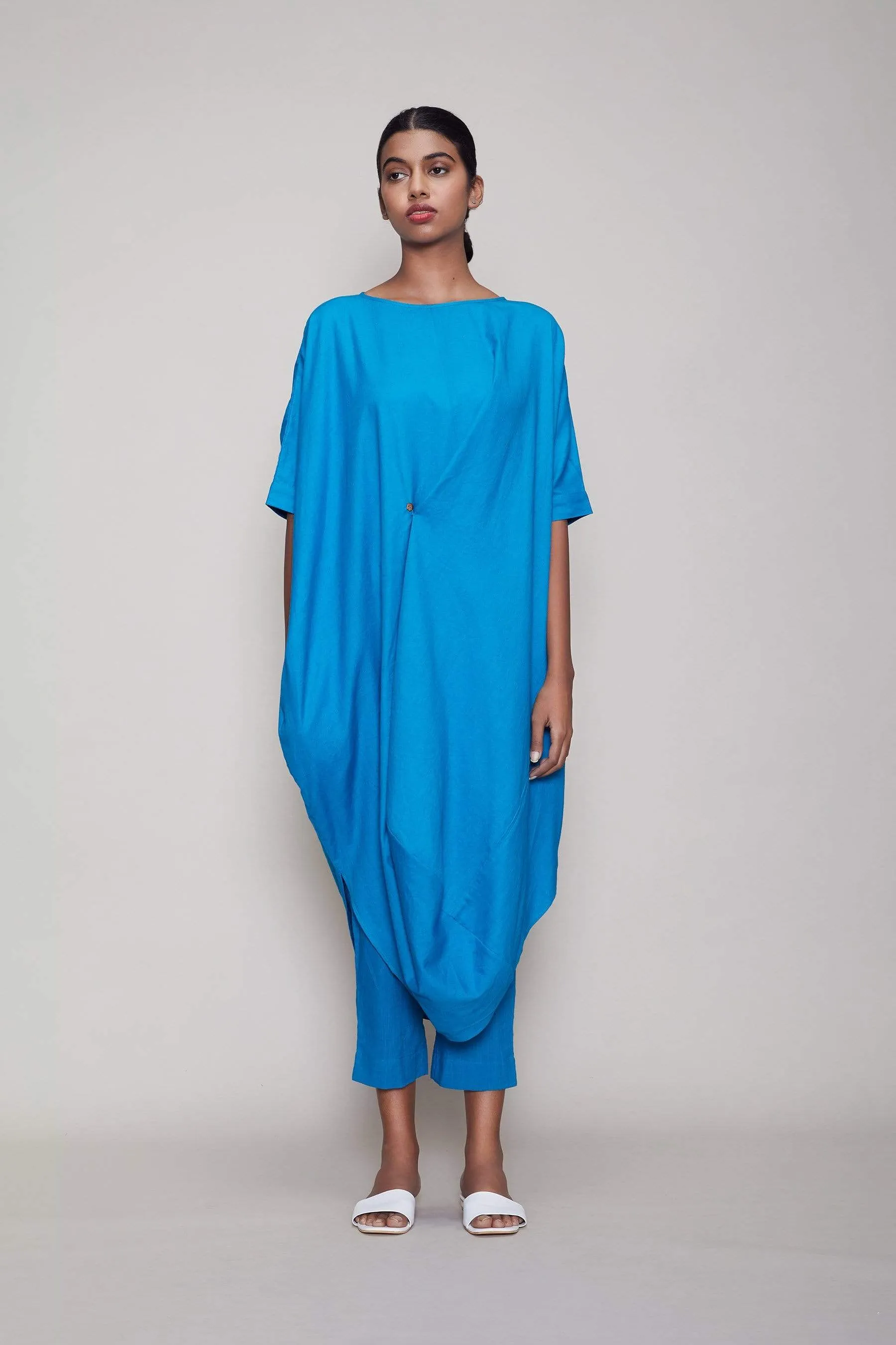 Mati Cowl Button Tunic - Blue