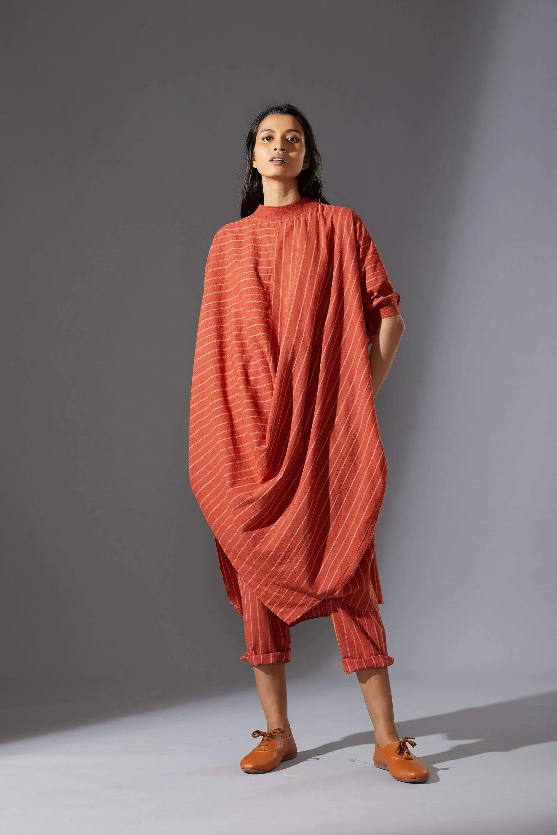 Mati Rust Cowl Tunic With Ribbed Collar