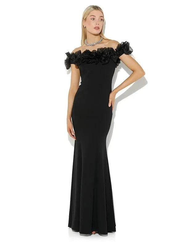 Mischa Black Organza Rose Gown