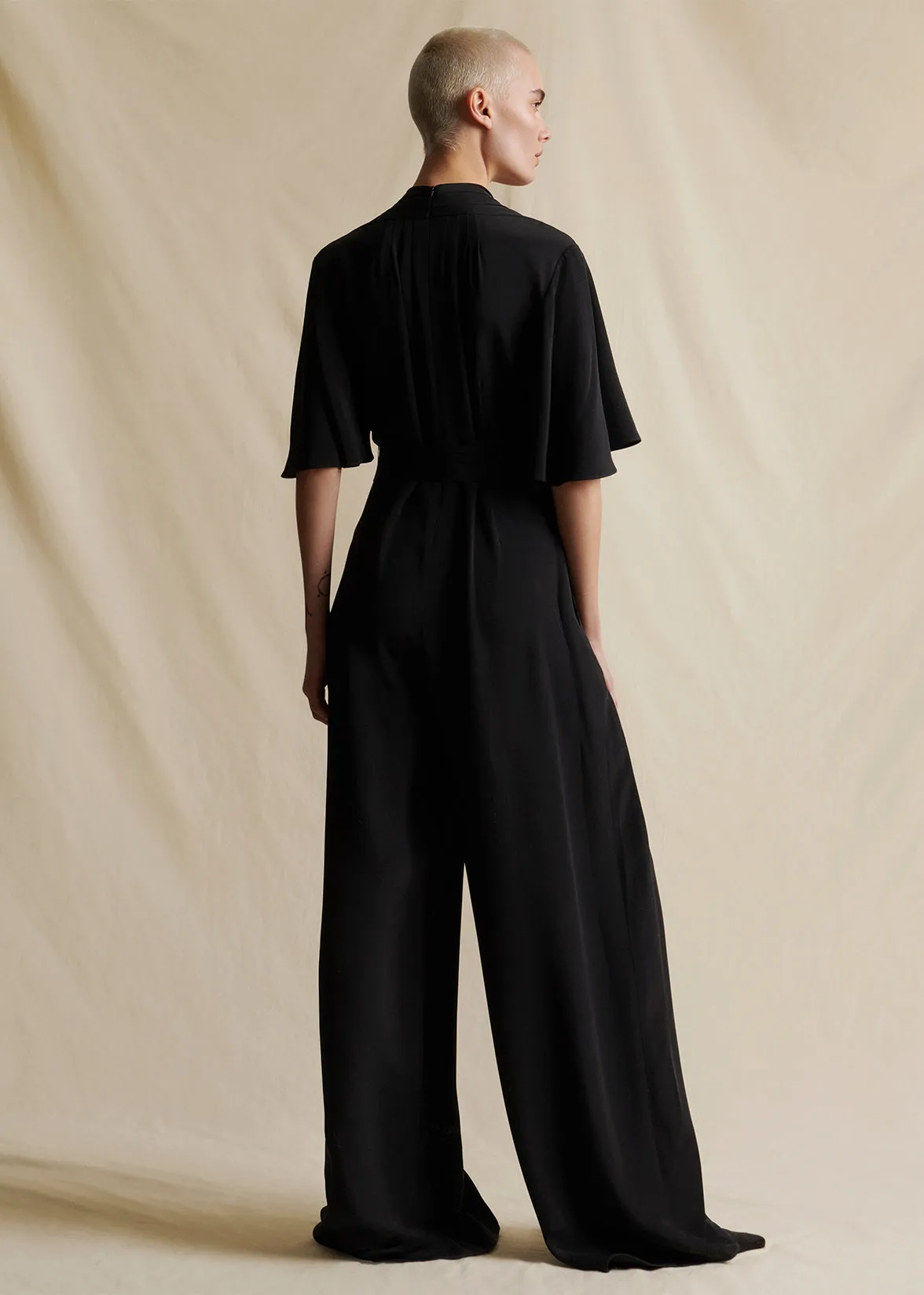 nansi jumpsuit with sleeve in silk crepe