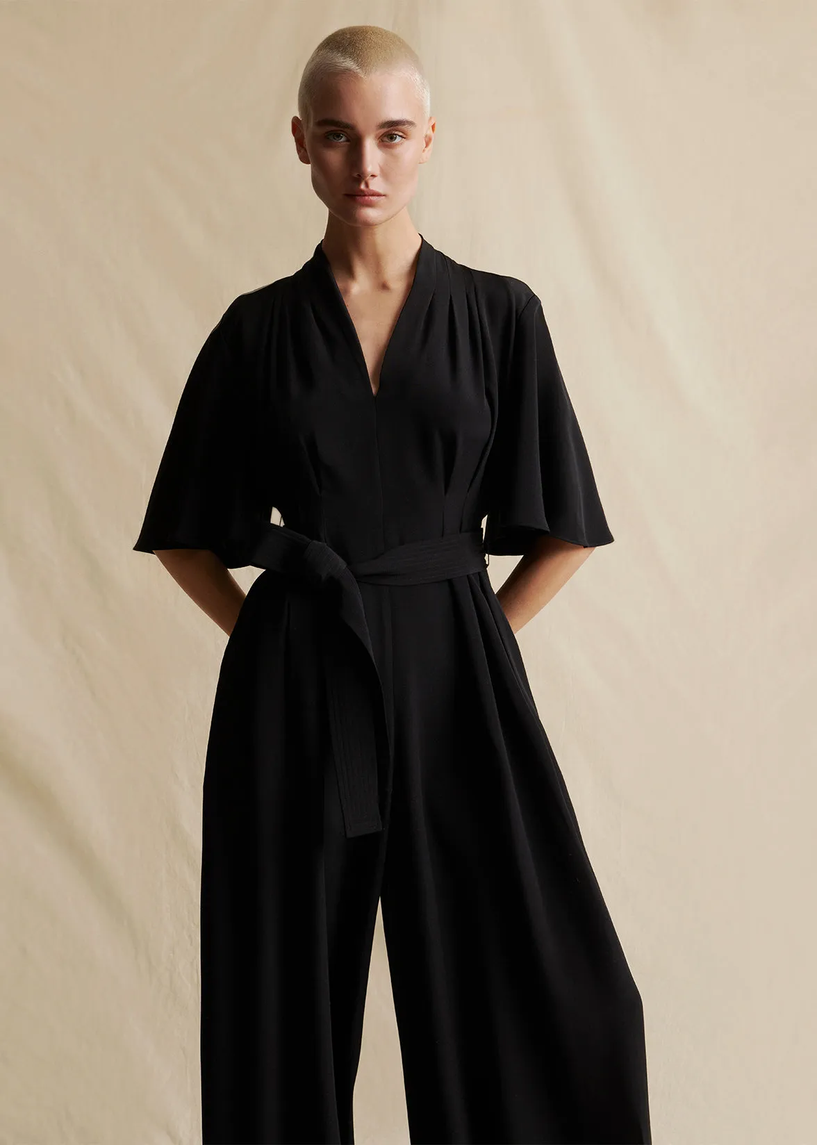 nansi jumpsuit with sleeve in silk crepe