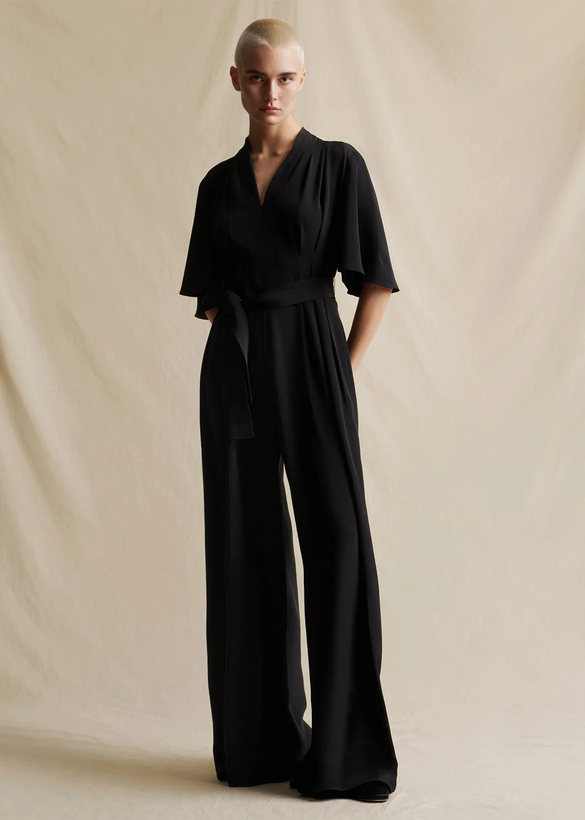 nansi jumpsuit with sleeve in silk crepe