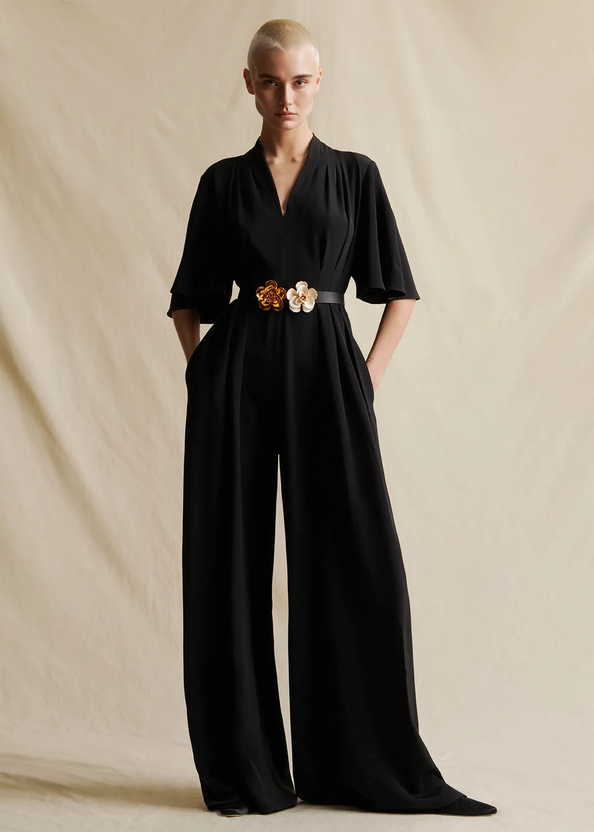 nansi jumpsuit with sleeve in silk crepe