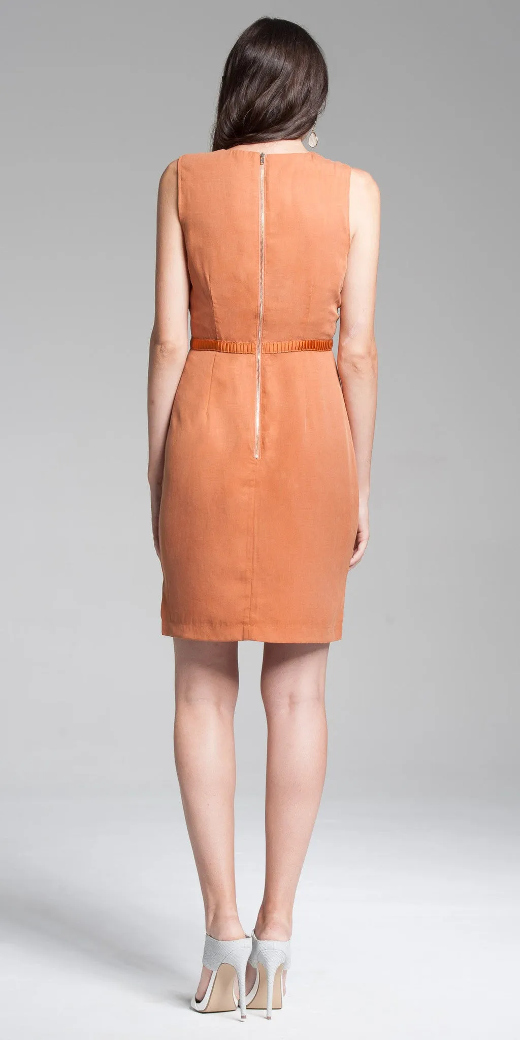 Panel Open-Front Bodycon Mini Dress - Rust