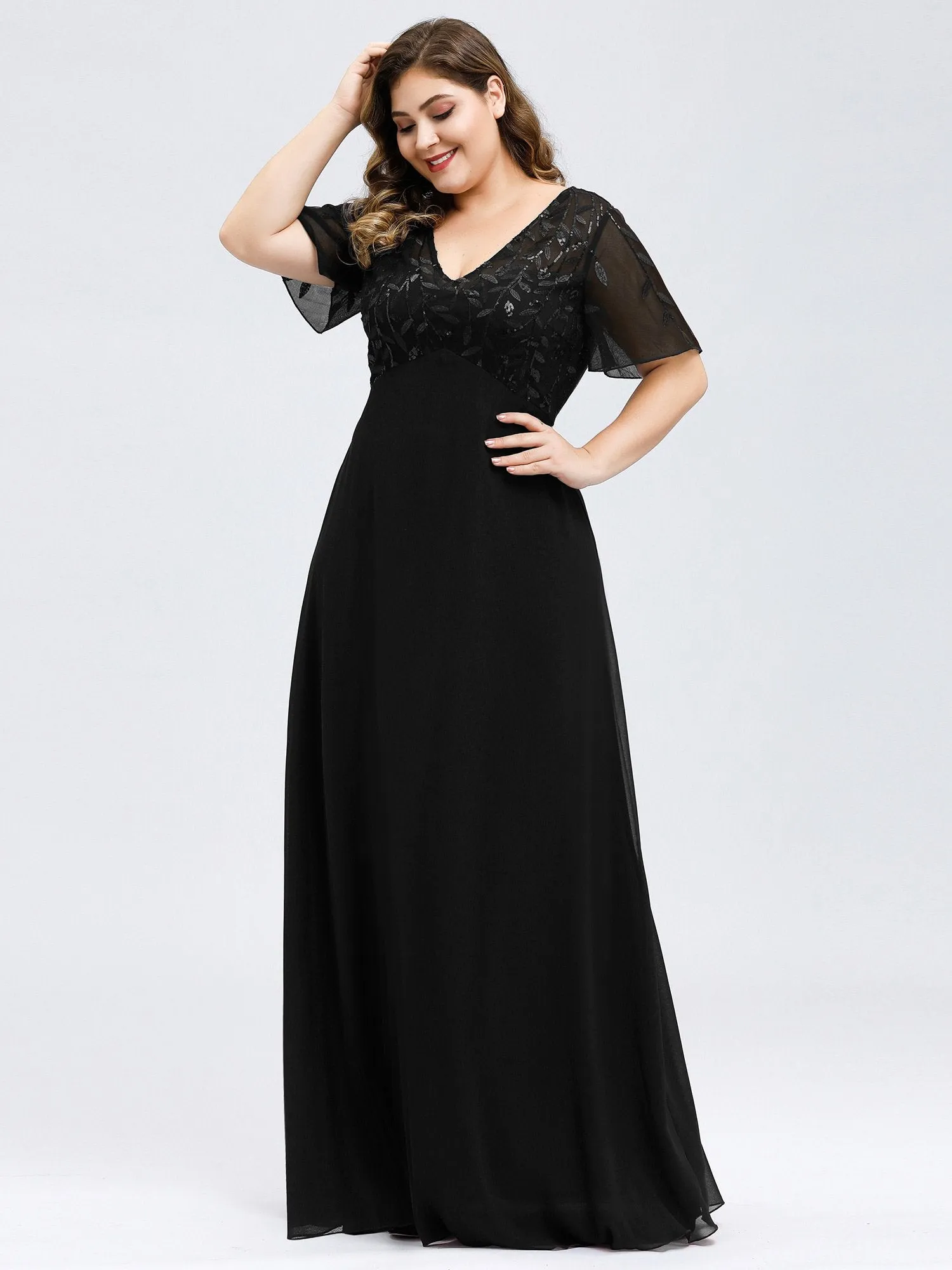 Plus Size Floral Sequin Wholesale Evening Dresses With Cap Sleeve