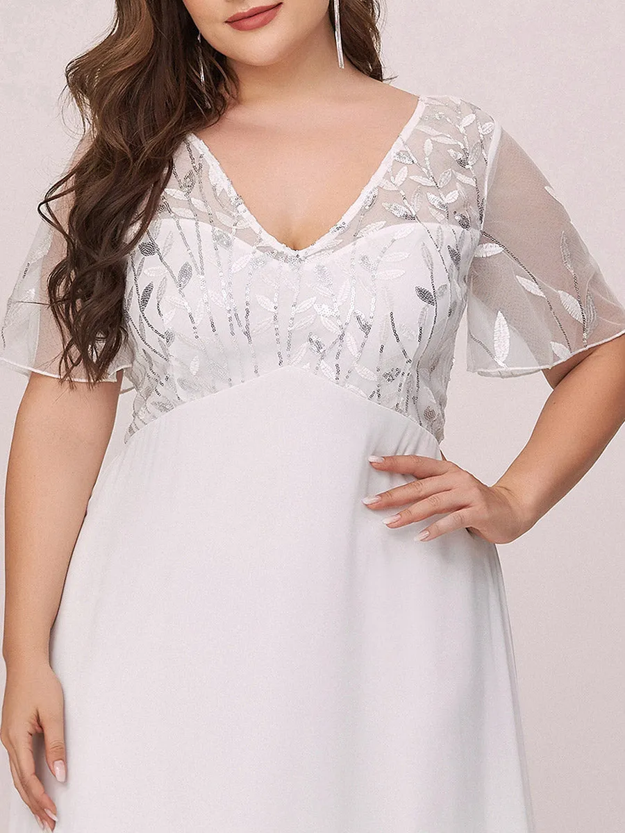 Plus Size Floral Sequin Wholesale Evening Dresses With Cap Sleeve