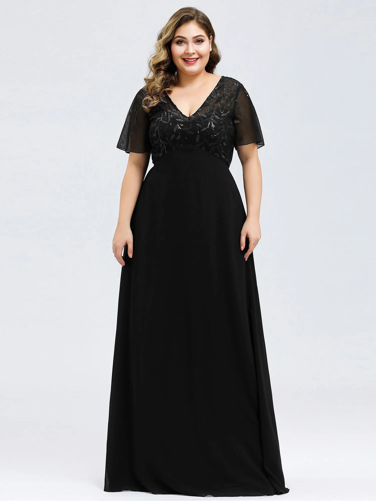 Plus Size Floral Sequin Wholesale Evening Dresses With Cap Sleeve