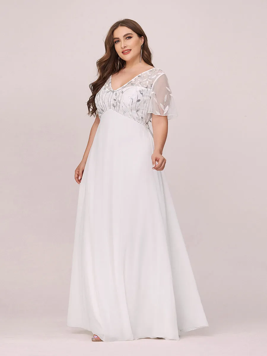 Plus Size Floral Sequin Wholesale Evening Dresses With Cap Sleeve