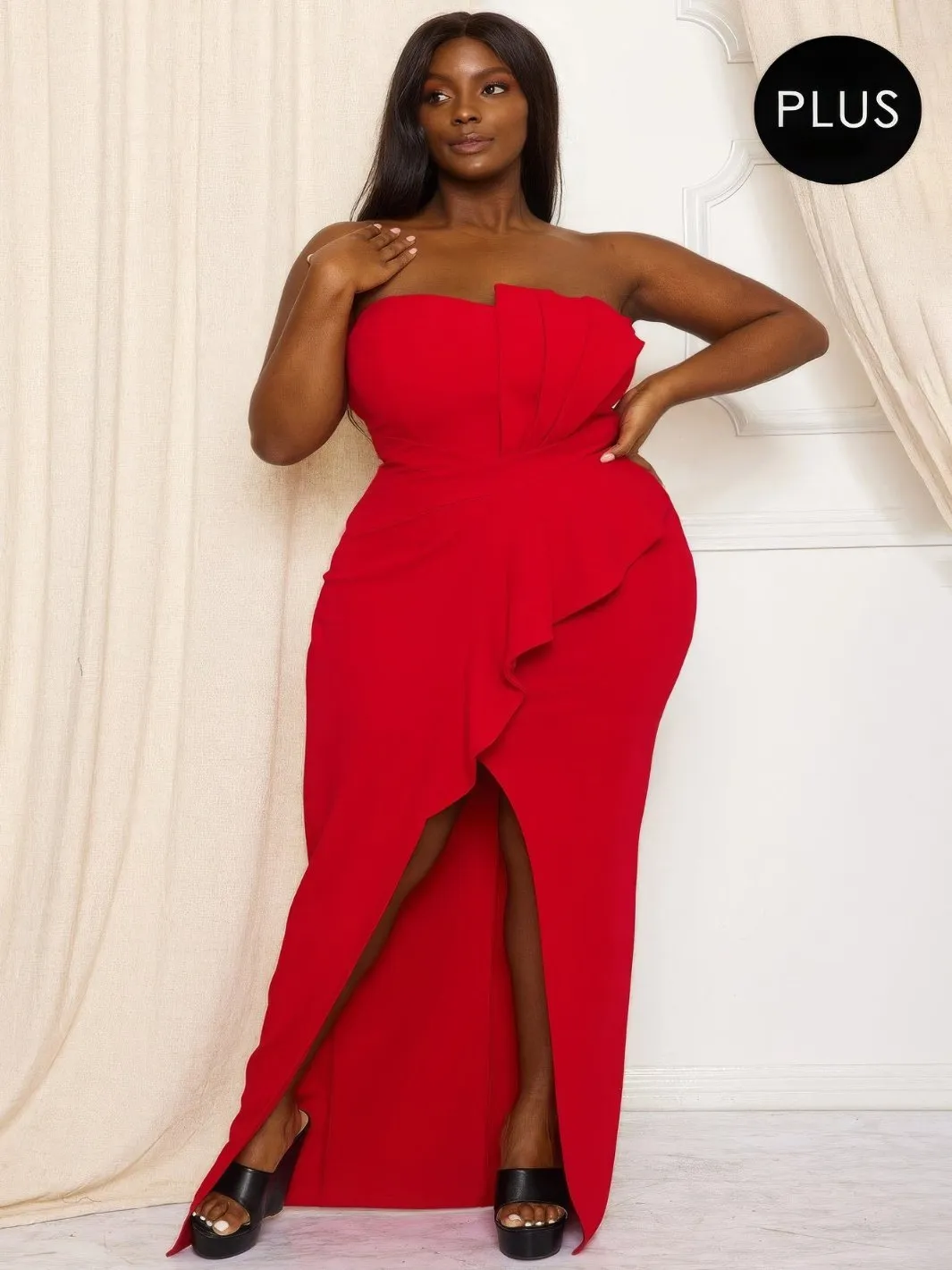 Plus Size Sleeveless Elegant Red Maxi Dress