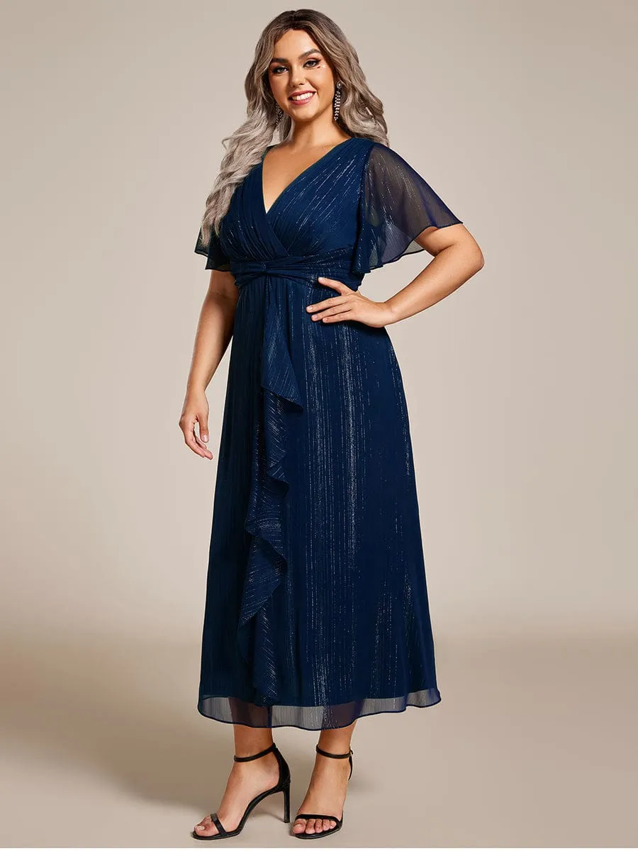 Plus Size Twist Knot Louts Leaf Long Sleeve A-Line Evening Dress