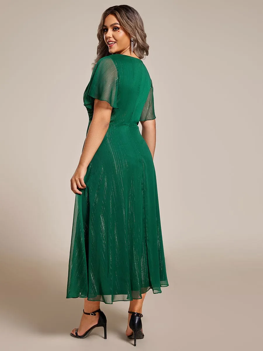 Plus Size Twist Knot Louts Leaf Long Sleeve A-Line Evening Dress