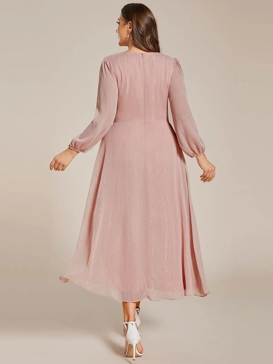 Plus Size Twist Knot Louts Leaf Long Sleeve A-Line Evening Dress