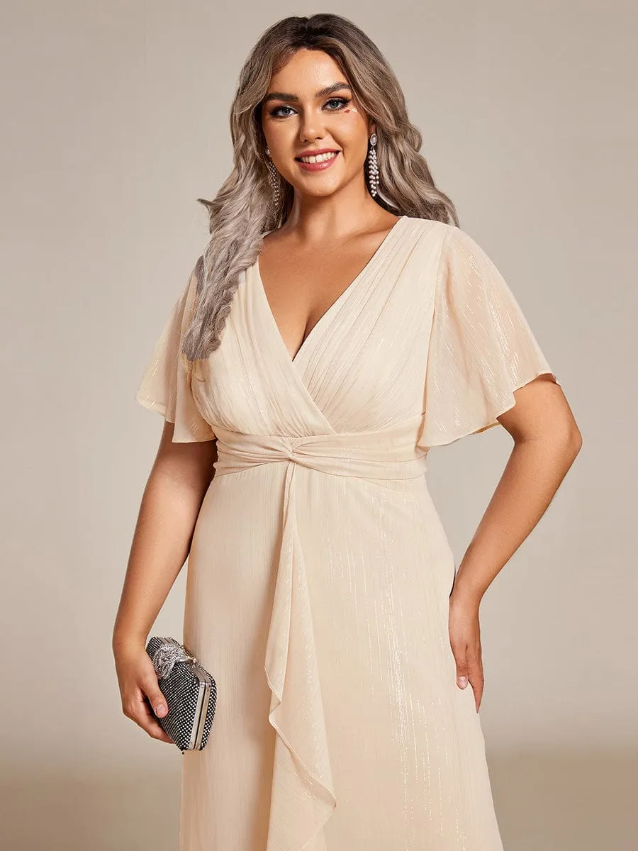 Plus Size Twist Knot Louts Leaf Long Sleeve A-Line Evening Dress