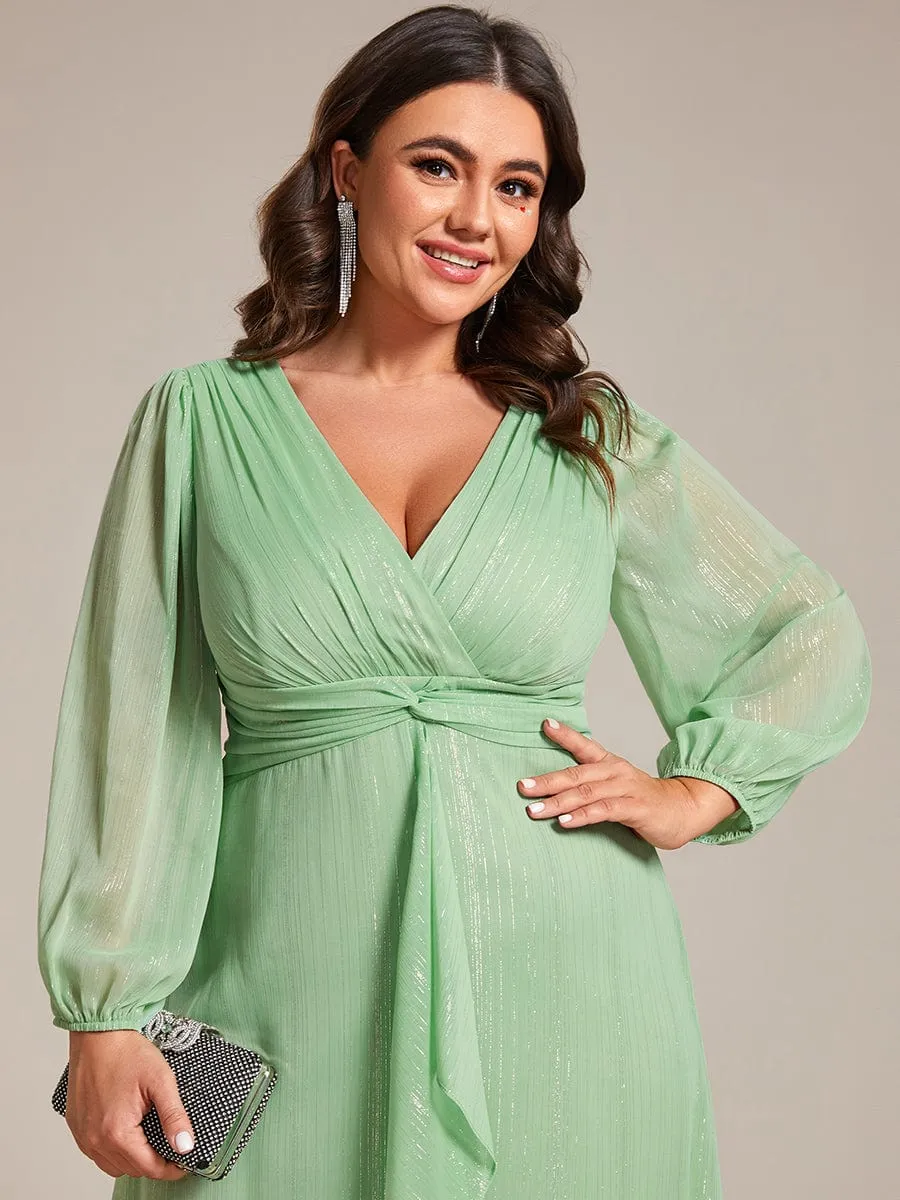 Plus Size Twist Knot Louts Leaf Long Sleeve A-Line Evening Dress