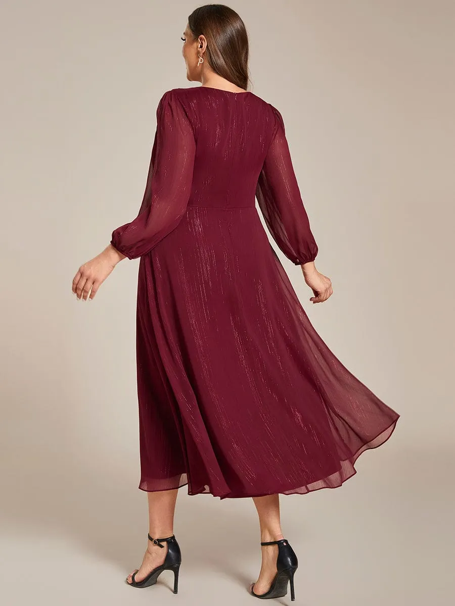 Plus Size Twist Knot Louts Leaf Long Sleeve A-Line Evening Dress