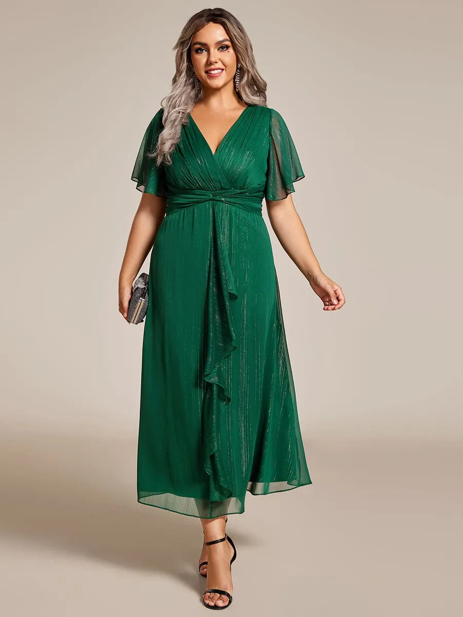 Plus Size Twist Knot Louts Leaf Long Sleeve A-Line Evening Dress