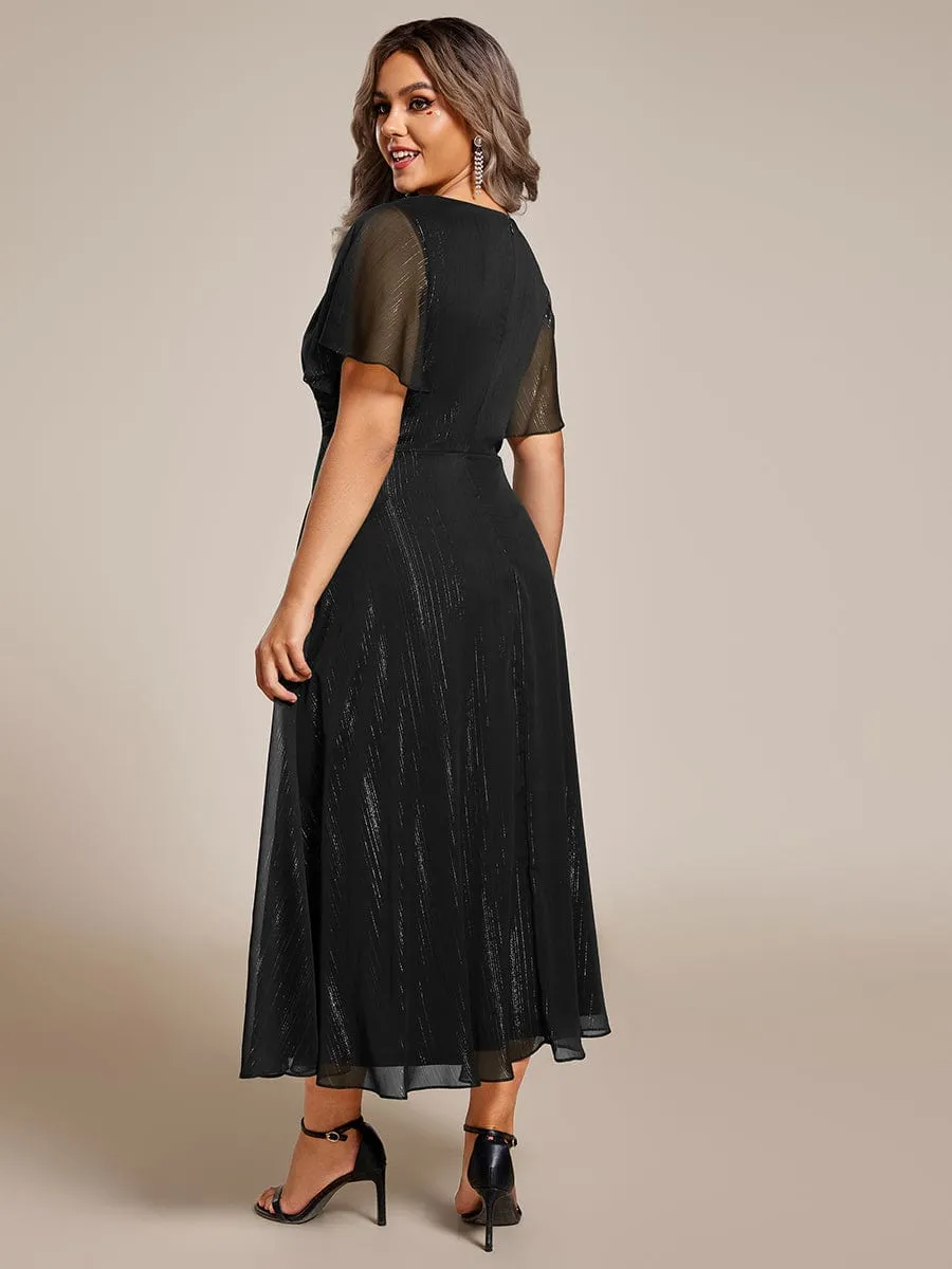 Plus Size Twist Knot Louts Leaf Long Sleeve A-Line Evening Dress