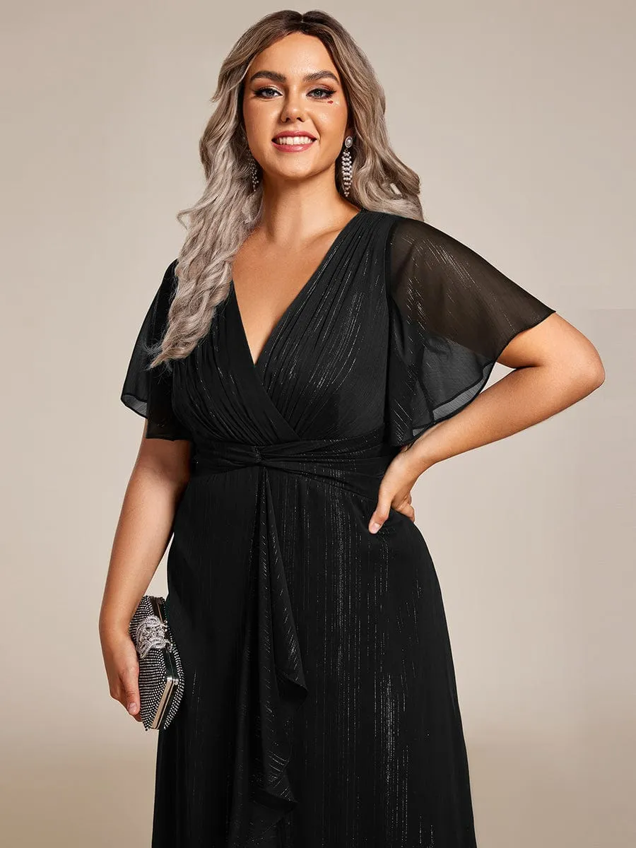 Plus Size Twist Knot Louts Leaf Long Sleeve A-Line Evening Dress