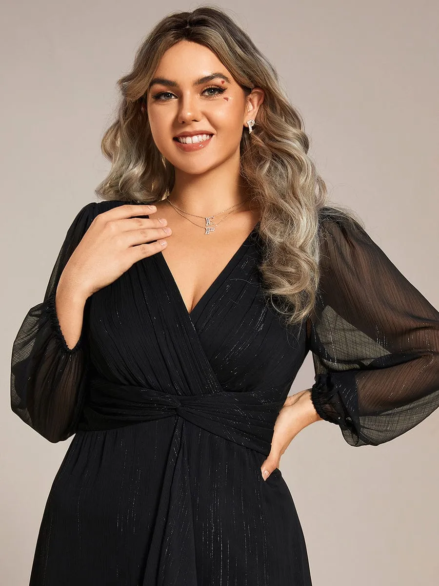 Plus Size Twist Knot Louts Leaf Long Sleeve A-Line Evening Dress