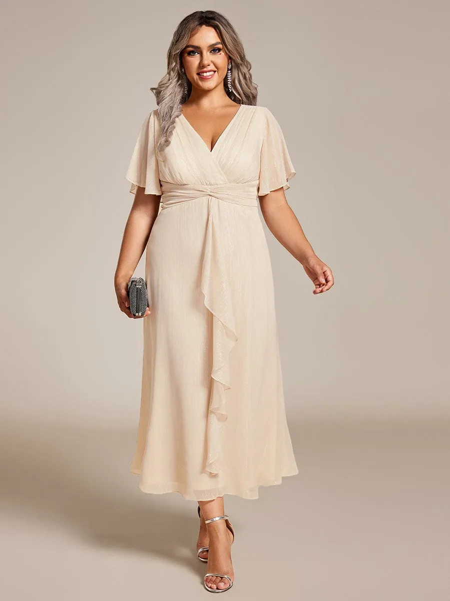 Plus Size Twist Knot Louts Leaf Long Sleeve A-Line Evening Dress