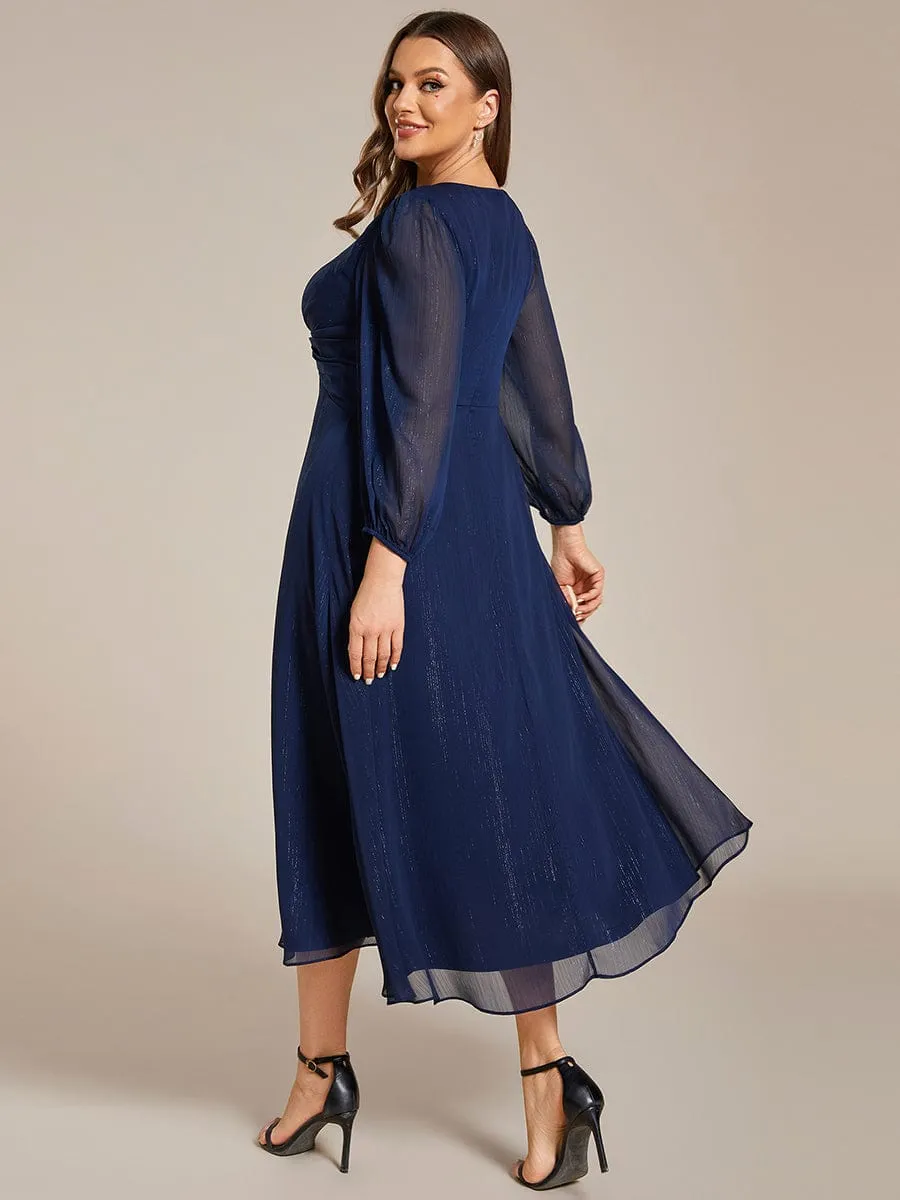 Plus Size Twist Knot Louts Leaf Long Sleeve A-Line Evening Dress