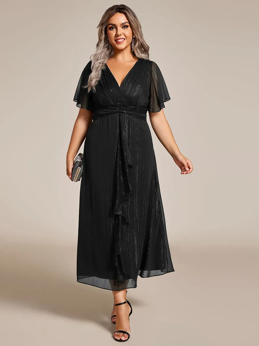 Plus Size Twist Knot Louts Leaf Long Sleeve A-Line Evening Dress