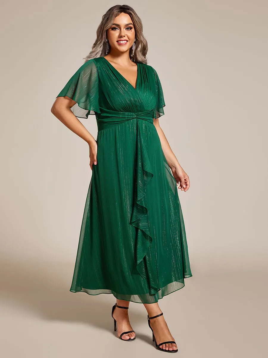 Plus Size Twist Knot Louts Leaf Long Sleeve A-Line Evening Dress