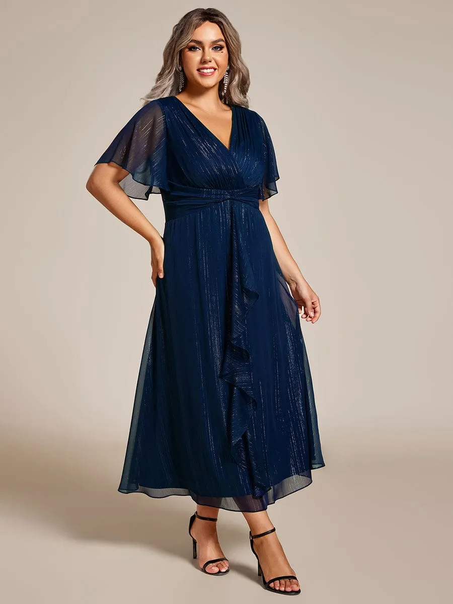 Plus Size Twist Knot Louts Leaf Long Sleeve A-Line Evening Dress