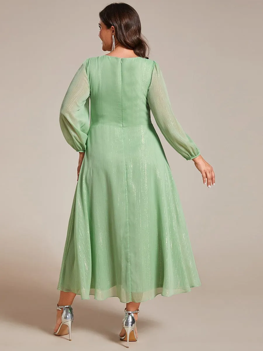 Plus Size Twist Knot Louts Leaf Long Sleeve A-Line Evening Dress