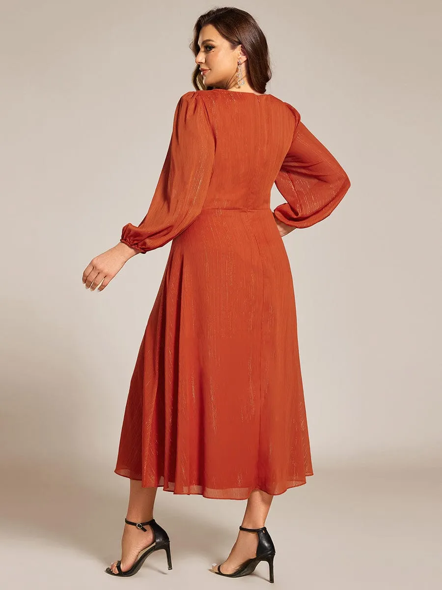 Plus Size Twist Knot Louts Leaf Long Sleeve A-Line Evening Dress