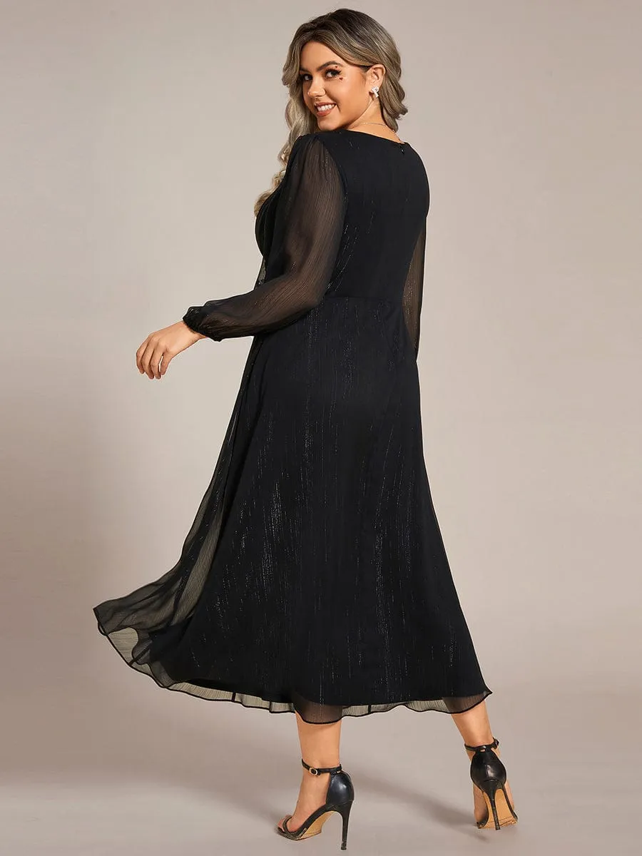 Plus Size Twist Knot Louts Leaf Long Sleeve A-Line Evening Dress