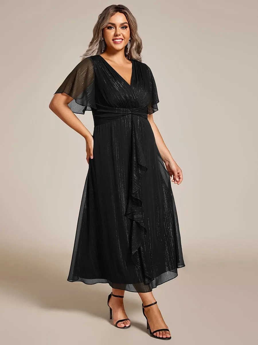 Plus Size Twist Knot Louts Leaf Long Sleeve A-Line Evening Dress