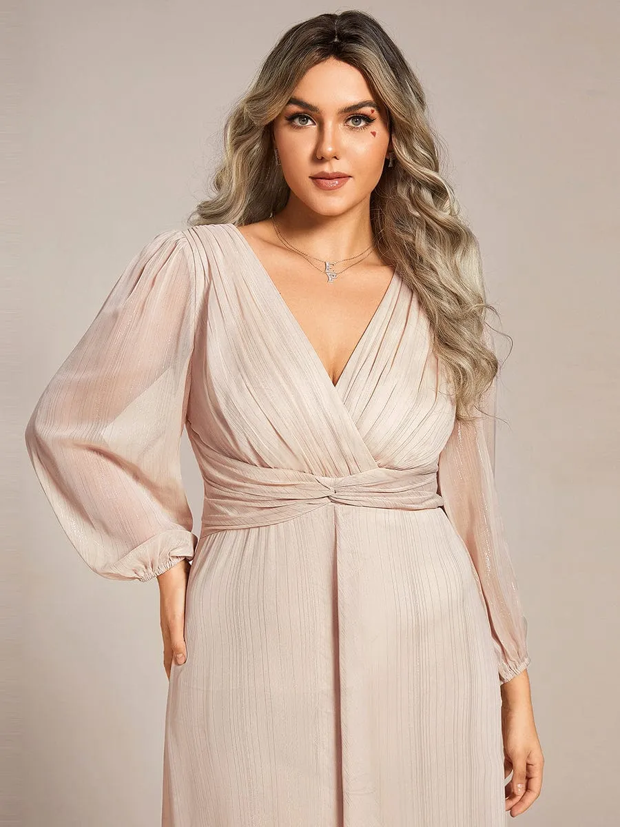 Plus Size Twist Knot Louts Leaf Long Sleeve A-Line Evening Dress