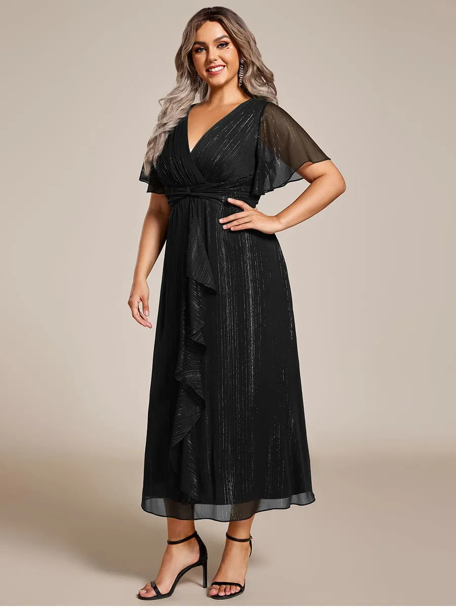 Plus Size Twist Knot Louts Leaf Long Sleeve A-Line Evening Dress