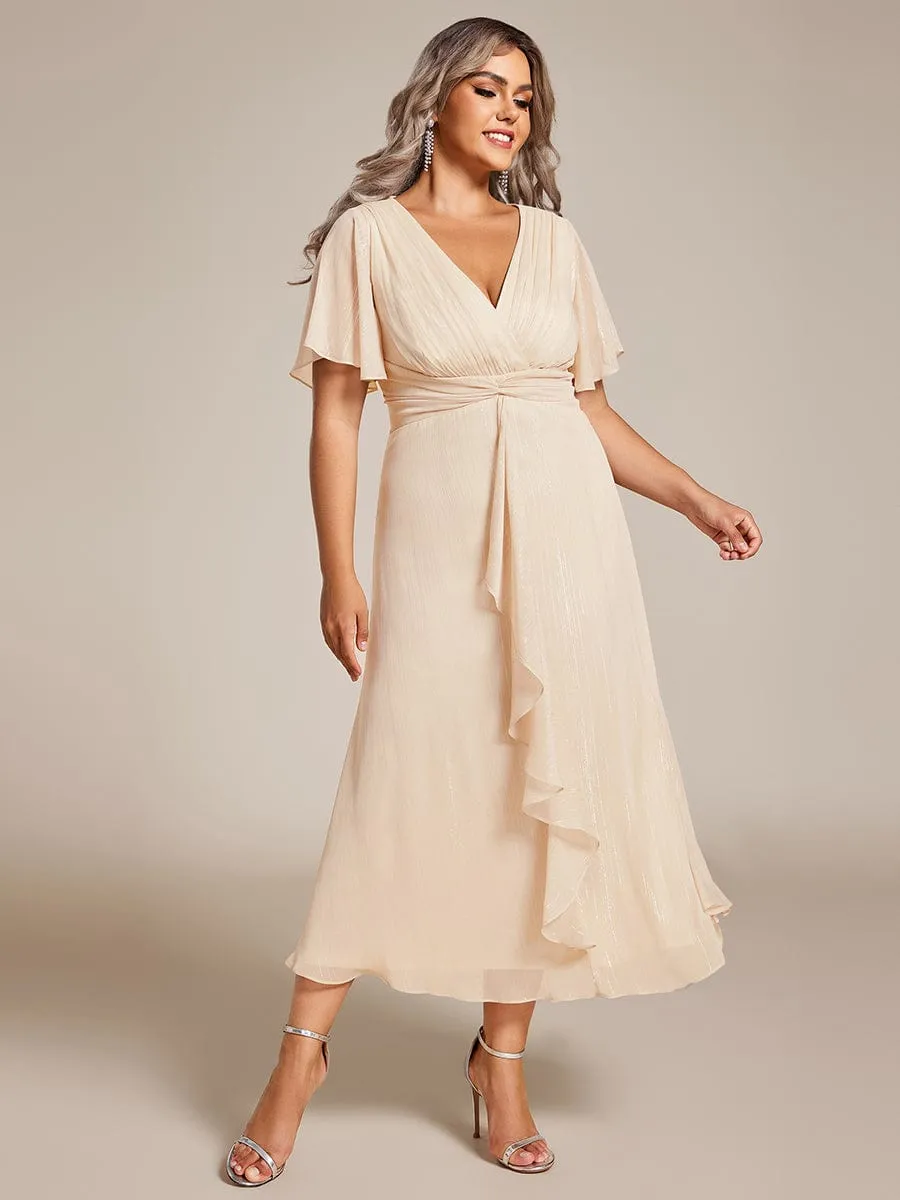 Plus Size Twist Knot Louts Leaf Long Sleeve A-Line Evening Dress