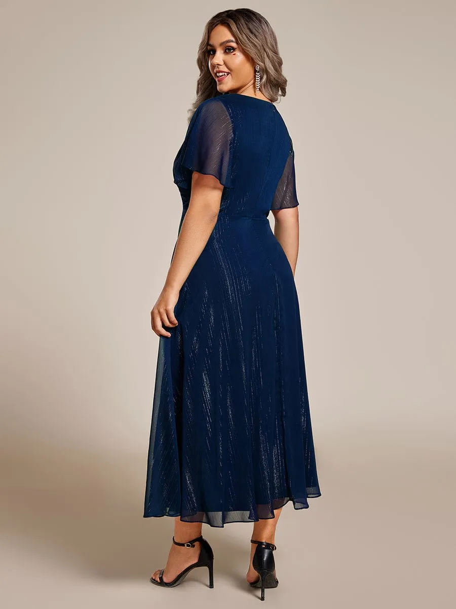 Plus Size Twist Knot Louts Leaf Long Sleeve A-Line Evening Dress